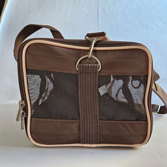 Sherpa Original Pet Carrier Small 14x9x8.5 Brown Pink Travel Bag Portable Kennel - Picture 2 of 16
